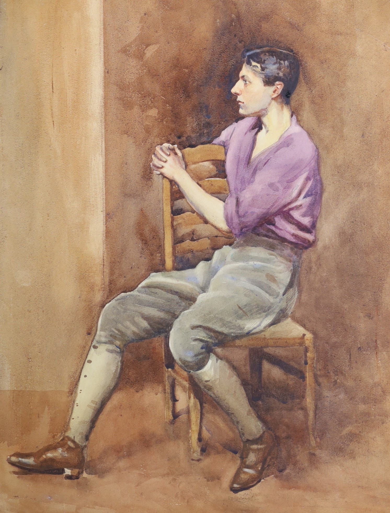Ernest Thesiger (1879-1961), two watercolours, Portraits of young men, one signed and dated 1910, largest 52 x 35cm, unframed
